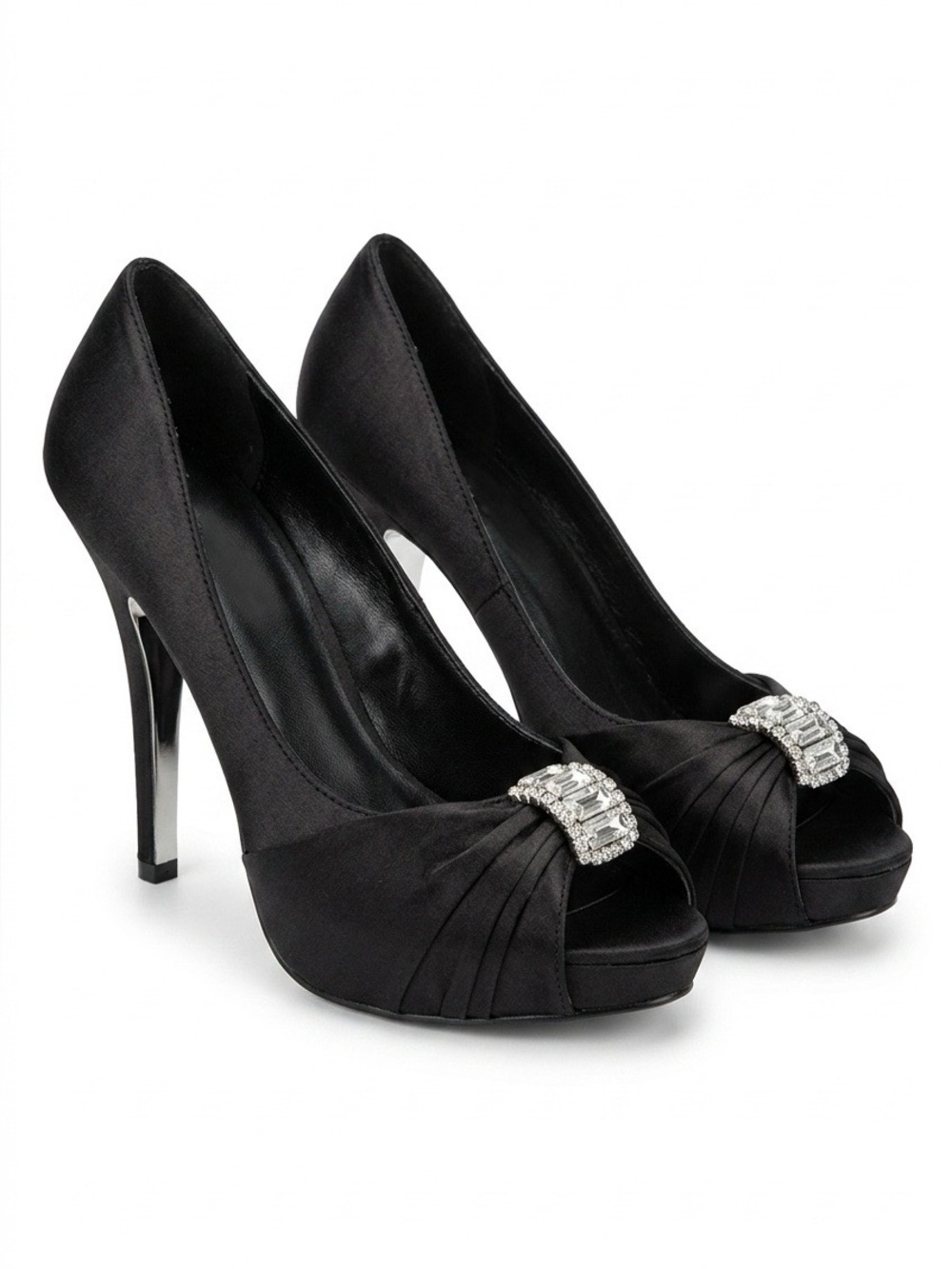 DEB BLACK SATIN OPEN TOE HIGH HEELS SIZE 9